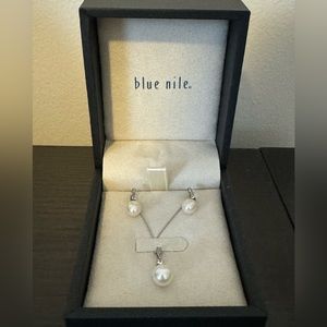 Blue Nile Freshwater Cultured Pearl & White Topaz Drop Earrings and Pendant Set